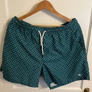 Onward Reserve Swim Trunks Size XL Blue with Green Leaves Pattern 6”
